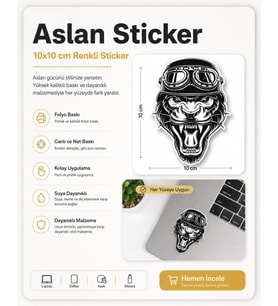 Aslan Sticker 10x10 cmRenkli Sticker