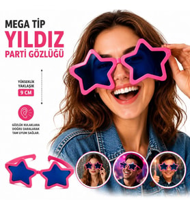 Mega Tip Yıldız Parti Gözlüğü Pembe Renk
