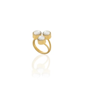 Kadir Jewellery 22 Ayar Altın Kaplama Zirkon Taşlı Ayarlanabilir İnci Yüzük