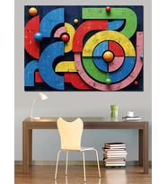 Renkli Geometrik Daireler Soyut Sanat Dekoratif Kanvas - Mdf Ahşap Tablo