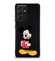 Samsung Galaxy S21 Ultra Soft Premier Kapak Mickey Mouse-E Tasarımlı Silikon Kılıf - Siyah (Şeffaf)