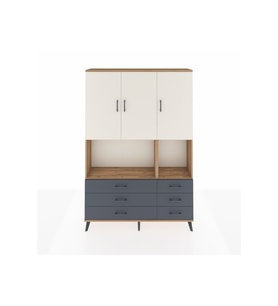 Arges Dolap 6 Raflı 6 Çekmeceli 3 Kapaklı 132x30x195 Çam-Aytaşı/Antrasit
