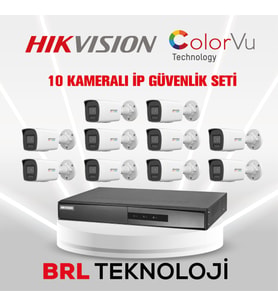 Hikvision 10 Kameralı 4 Mp ColorVu İp Güvenlik Kamera Seti DS-2CD1047G2H-LIUF (Dahili Mikrofonlu)