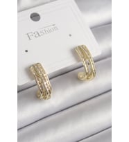 Pirinç Gold Renk Zirkon Taşlı Yarım Halka Model Kadın Küpe TJ-BKP9977