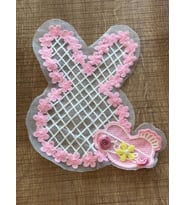 20X14 CM PEMBE TÜL İŞLEME TAVŞAN KULAKLI ÇİÇEKLİ APLİKE DİKİŞ AKSESUARI