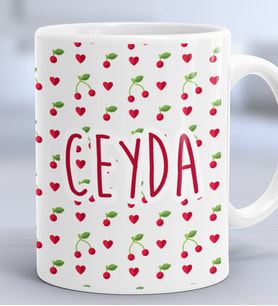 Kişiye Özel İsim Yazılı Hediye Kupa Bardak Kiraz Desenli Meyveli (Beyaz)