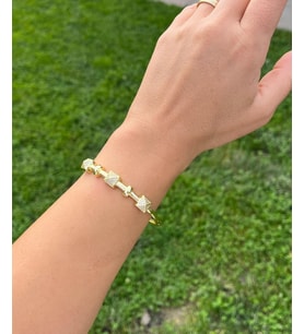 Ysx Jewelry Altın Rengi Taşlı Kare Detaylı Kelepçe