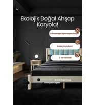 Ori̇on Model Cam Göbeği Puf Başlıklı Masif Ahşap Karyola Kolay Kurulum Fırınlanmış İthal Sibirya Çamı 150x200 Yatak Uyumlu