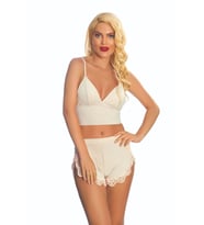 #FanteziBabydoll Viskon Penye Kaliteli Rahat Şık Gecelik Ekru Lcralı Babydoll Şortlu Takım