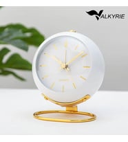 Valkyrie Akar Saniyeli Işıklı Metal Gold Dijital Masa Saati Alarmlı Beyaz