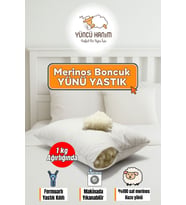 %100 Doğal Merinos Boncuk Kuzu Yünü Dolgulu Yastık 50 X 70 Cm Ebat 1000 gram (Beyaz)