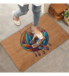 Valerine Life Tüy ve Kuş Çemberi Oyma Yazılı Welcome Kapı Önü Paspası 45x70cm (Kahverengi)