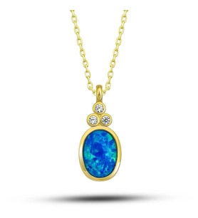 Gümüş Gold Mavi Opal Taşlı Ananas Kadın Kolye