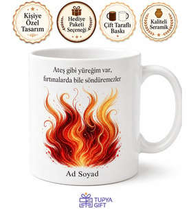 İsimli Ateş Element Temalı Baskılı Kupa Bardak Kişiye Özel Hediye