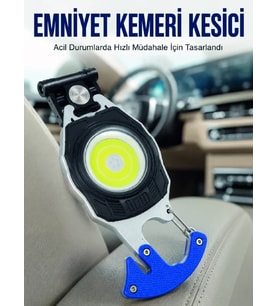 Şarjlı Acil Durum Feneri Elektronik Çakmak Tornavida ve Emniyet Kemeri Kesicili Taşınabilir El Fener