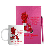 Sevgililer Gününe Özel Pembe Defter Kalem & Kupa Hediye Seti 13