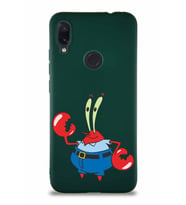 Xiaomi Redmi Note 7 Pro Soft Premier Kapak Bay Yengeç Tasarımlı Silikon Kılıf - Yeşil (Şeffaf)
