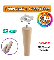 Ahşap Ayak 12 Cm 2'li Set M8 Civatalı Bağlantı Aparatlı Dolap Mobilya Koltuk Kanepe Destek Ayağı Ayakları