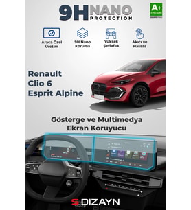 Renault Clio 6 Esprit Alpine 9H Gösterge ve Multimedya Ekran Koruyucu 2026 Üzeri A+ Kalite