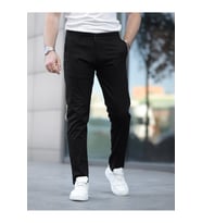 Slim Fit Chino Keten Pantolon (Siyah)