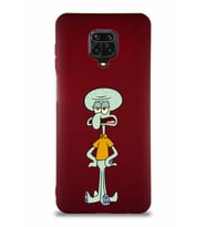 Xiaomi Redmi Note 9 Pro Soft Premier Kapak Squidward Dokunaç Tasarımlı Silikon Kılıf - Mürdüm (Şeffaf)