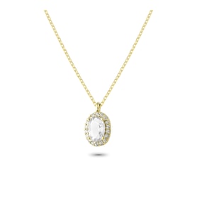Glorria Gümüş Antıraj Oval Kolye (Çok Renkli)