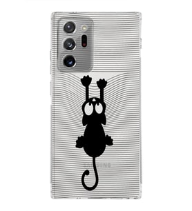 Samsung Galaxy Note 20 Ultra Kamera Korumalı Kapak Çizgi Kedi Tasarımlı  Şeffaf Kılıf