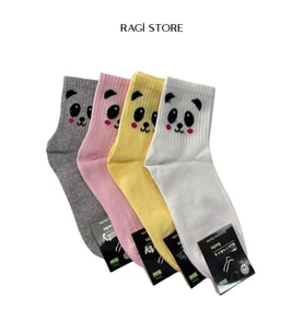 4'lü Panda Desen Kadın Patik Kolej Çorap (Karışık)