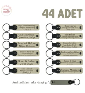 Sütlü Kahve & Gri, Yeni Evlenen Çiftler İçin Hediyelik Hatıra Anahtarlığı İsme Özel 44' lü Set