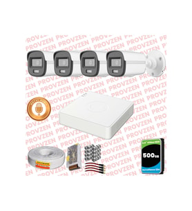 Provzen Hikvision 4'lü Full HD Güvenlik Kamerası Set 7/24 Renkli, Mikrofonlu, Olay Anında Bildirim