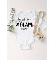 Unisex Bebek Beyaz Ablam Sever Uzun Kol Çıtçıtlı Bebek Body