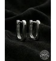 925 Ayar Gümüş Rodyum Kaplama Dikdörtgen Huggie Halka Küpe - Küçük Boy (3mm En)