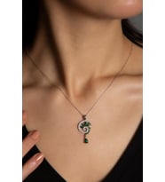 925 Ayar Gümüş Rodyum Kaplama Yeşim Renkli Spiral Snail Tasarım Kolye