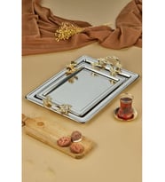 Cooker Dikdörtgen Gold Kulplu Silver Metal Tepsi Seti 2'li