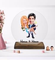 BK Gift Kişiye Özel Evleniyoruz Karikatürlü Yuvarlak Ahşap Standlı Biblo-4