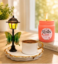 Sokak Lambalı Premium Kahve Fincanı ve Kokulu Mum Hediye Seti