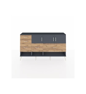 Arges Konsol 3 Raflı 5 Çekmeceli 3 Kapaklı 176x30x99 Antrasit-Antrasit/Çam