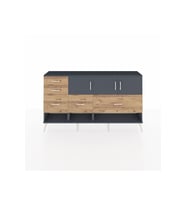 Arges Konsol 3 Raflı 5 Çekmeceli 3 Kapaklı 176x30x99 Antrasit-Antrasit/Çam
