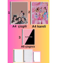 blackpink 3 adet defter seti A4 büyük boy 72 sayfa çizgili_kareli + A5 çizgisiz defter seti