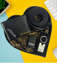 Kişiye Özel Premium Kalp Kutu Cüzdan Kemer Metal Lüx Anahtarlık Metal Çakmak Touch Pen Metal Kalem Aksesuar Set