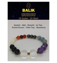 Balık Burcu Bilekliği Ametist, Akik, Aytaşı, Kristal Kuvars, Akuamarin, Yıldız Taşı, Hematit