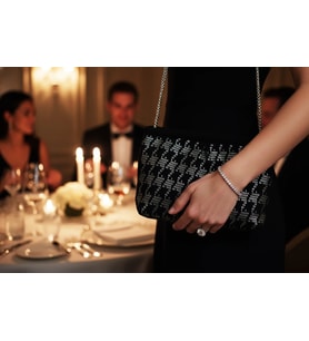 %100 El Yapımı Siyah El Çantası – Gümüş Tel İşlemeli Abiye Çanta  35x21 cm
