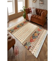 Kreatif Halı Etnik Desenli Dekoratif Yıkanabilir Vintage Kilim Şönil Kumaş Dokuma Taban Hol Halısı