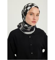 Schaless Pastel Yolculuk - Nefti - Efilia Desenli Eşarp - 90x90 Cm (Gri)