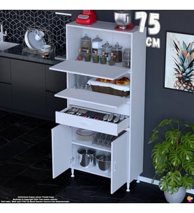 Eliusta Nexa 75 cm 2 Çekmece 4 Kapaklı Çok Amaçlı Mutfak, Bakliyat ve Kahve Köşesi Banyo Dolabı 75x181x32 cm