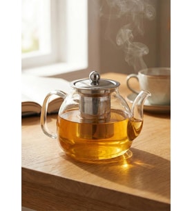 Corbeen Borosilikat Cam Demlik - 1 Litre, Oval