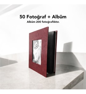 200 Fotoğraf Kapasiteli Koyu Bordo Albüm + 50 Fotoğraf Baskısı + Kapak Fotoğrafı - 10x15 cm