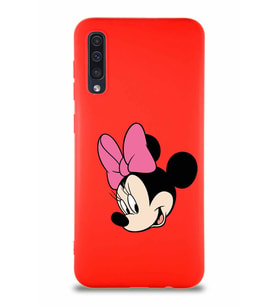 Samsung Galaxy A50 Soft Premier Kapak Minnie Mouse-B Tasarımlı Silikon Kılıf - Kırmızı (Şeffaf)