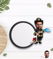 BK Gift Kişiye Özel İtfaiyeci Karikatürlü Ahşap Bardak Altlığı-1