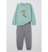 Breeze Erkek Bebek Eşofman Takım Scooter Süren Çocuk Baskılı 9 Ay-3 Yaş, Su Yeşili